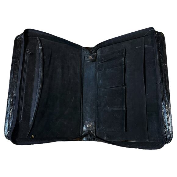 Vintage Black Eel Skin Briefcase High Polish Double Handle Full Zip - Picture 7 of 16